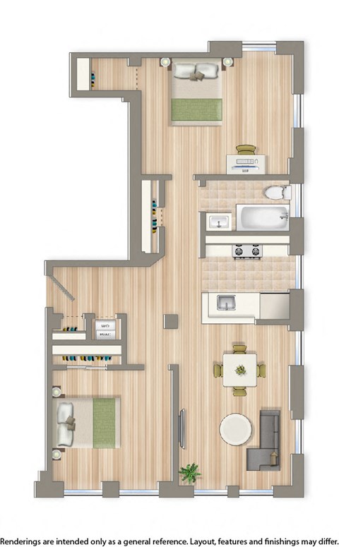 juniper courts two bedroom apartment floor plan rendering
